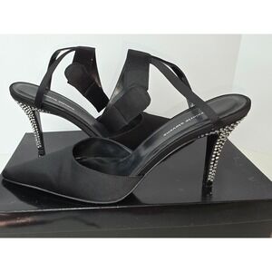 Valerie Stevens Desmond Black Satin Rhinestone Heel Ankle Strap Pumps 7M
347